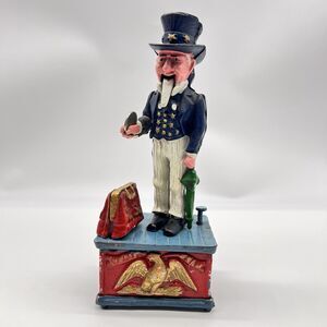 VTG Uncle Sam Classic Cast Iron Mechanical Coin Bank 1886 Reproduction for 1976